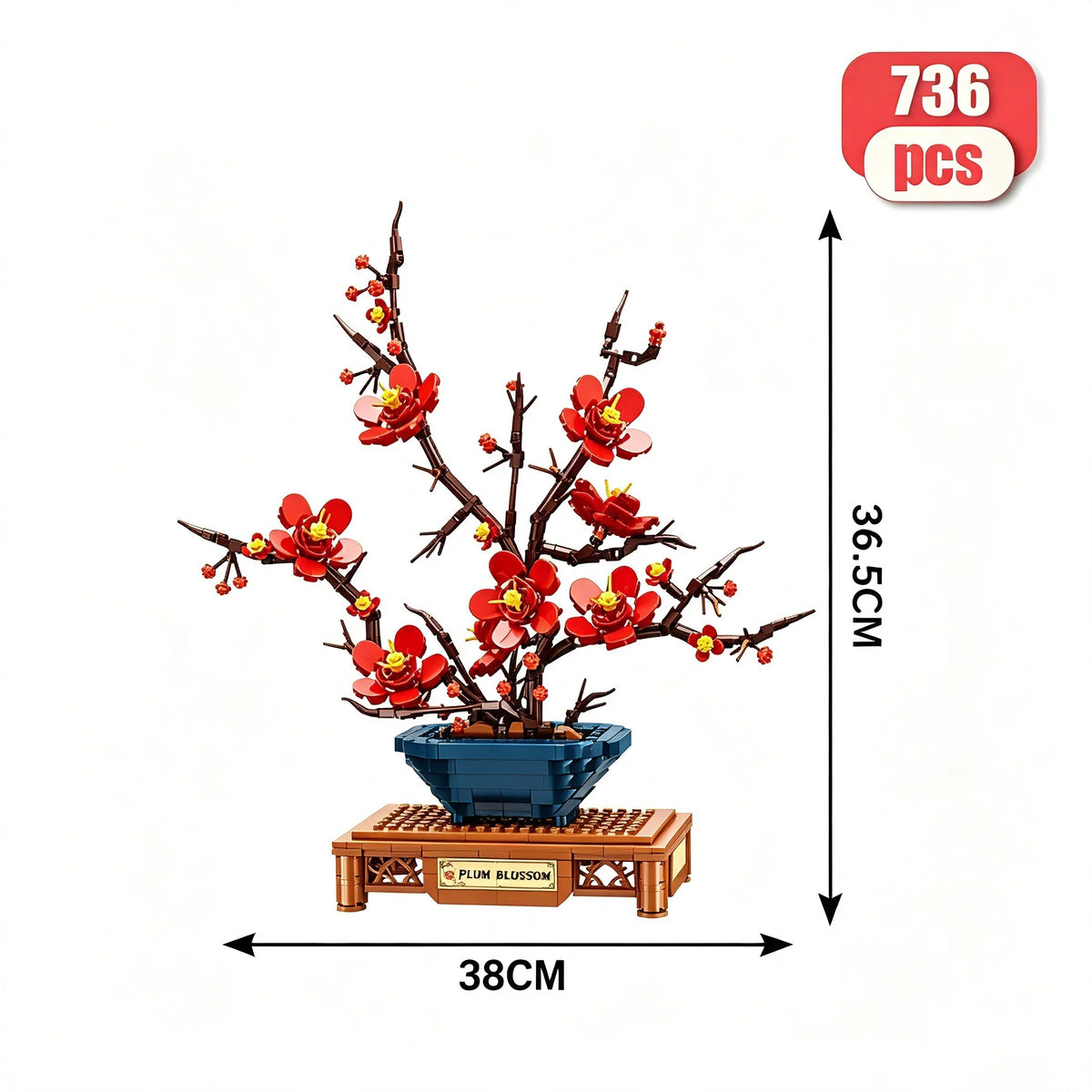 PLUM BLOSSOM POTTED PLANT BUILDING BLOCKS, Ages 18+, 736PCS