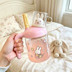 Miffy Nostalgia Glass Tumbler, 750ml Dual-Use Straw & Straight Water Cup